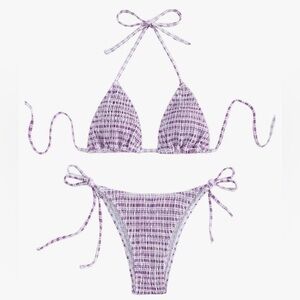 SOLY HUX Women's Plaid Gingham Bikini Sets Halter String Triangle Tie Side C6